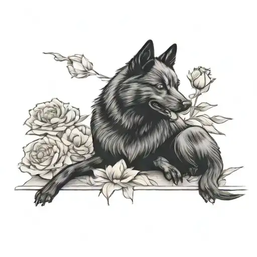 Schipperke Dog With Carnation Flower