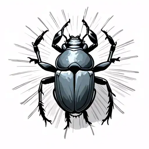 Side View Of Scarab Pushing The Sun Across The Ground