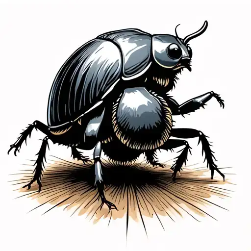 Side View Of Dung Beetle Pushing The Sun Across The Ground