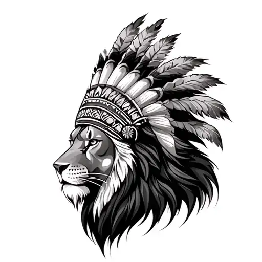 Lion Wearing Indian Headress