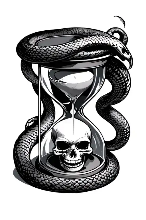 Hourglass With Skull Inside And Snake Wrapped Around