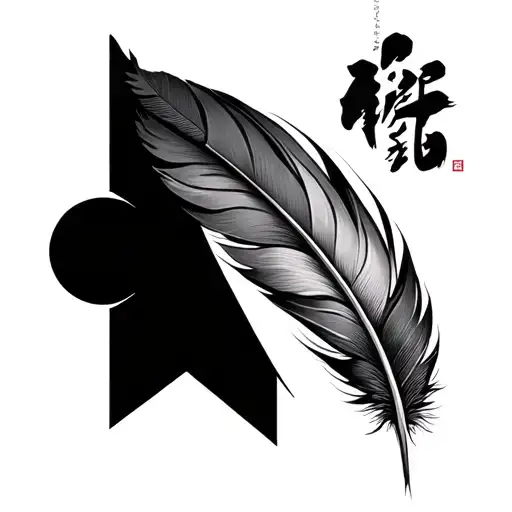 A Feather Tattoo With Geometric Design And Japanese Inspired