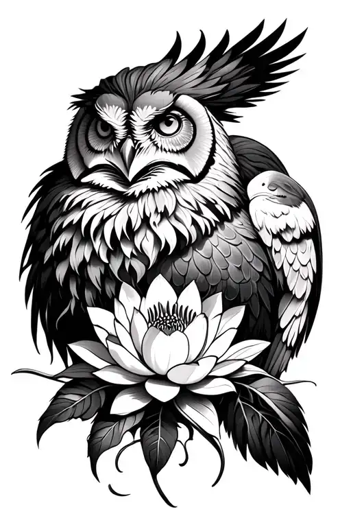 Lion Owl Eagle And Lotus Flower