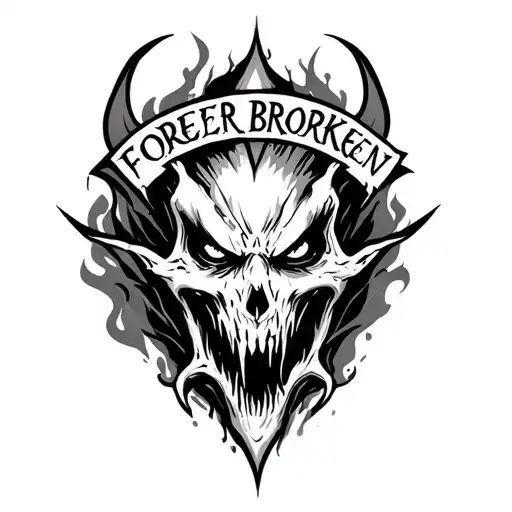 An Awesome Evil Looking Tattoo That Says Forever Broken With A Evil Effect And Smoke Behind It