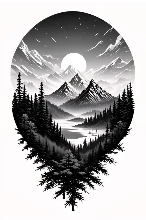 Forest And Mountains Contained In A Circle