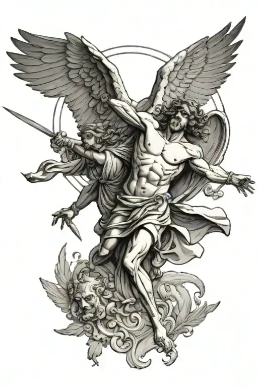 Greek Mythology Inspired Tattoo Featuring Icarus And Odysseus