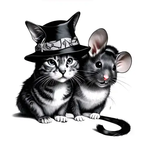 Cat And Mouse Wearing Hats