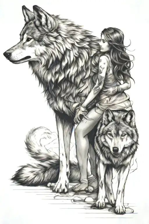 Wolf Standing Over A Girl Protecting Her