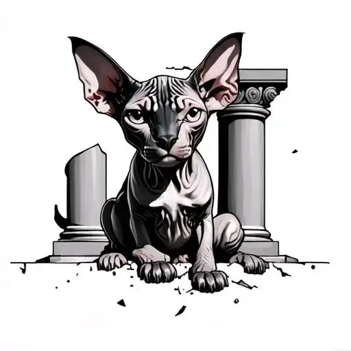 Sphynx Sitting In Pillar Broken In Two