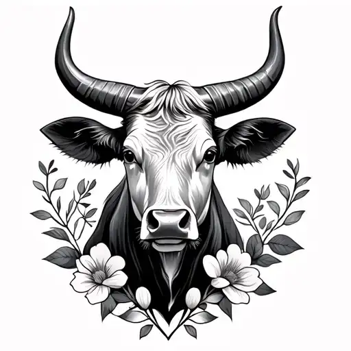 Birth Month Flower With Long Horn Cow
