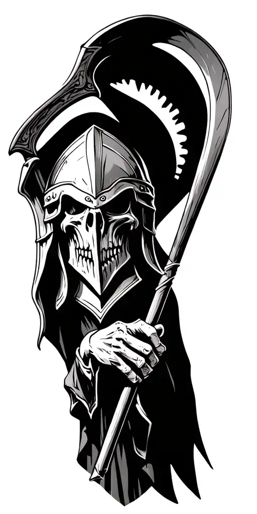 Spartan Helmet Grim Reaper Holding A Scythe