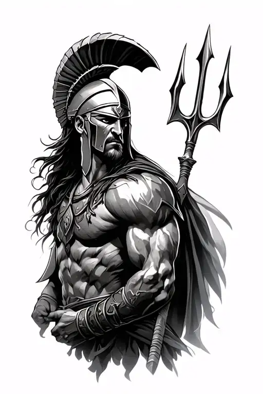 Spartan Warrior Wielding A Trident Piercing