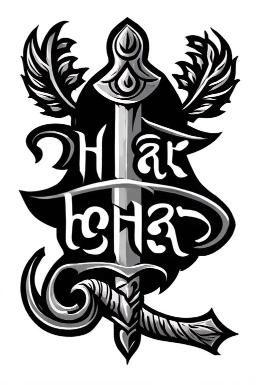 Trishul With Handle As Quote Har Har Mahadev In Sanskrit