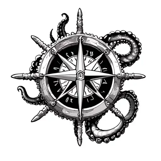 Compass Rose Ships Wheel Kraken Tentacles