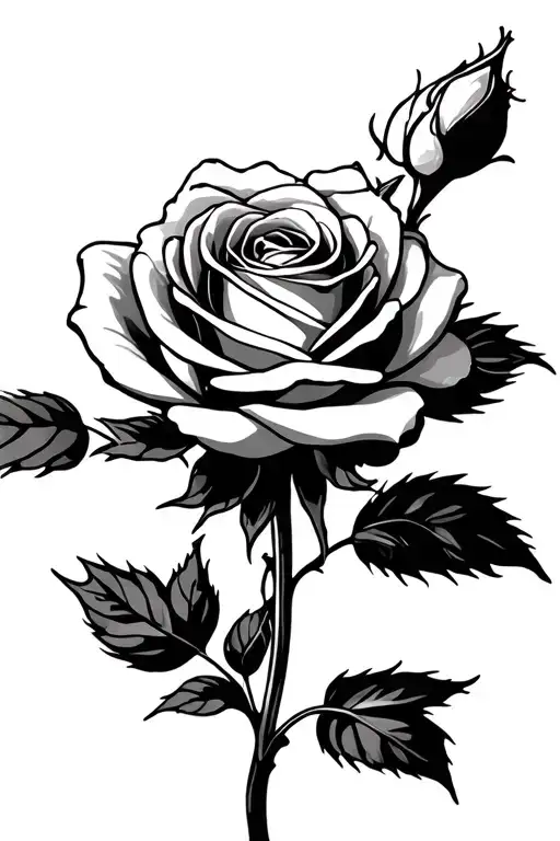 Blooming Rose Outline With Stem