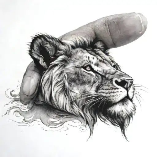 A Matching Tattoo Of Jesus With A Lion In A My Finger With Fog