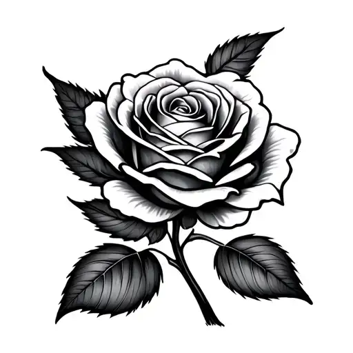 Blooming Rose Outline With Stem