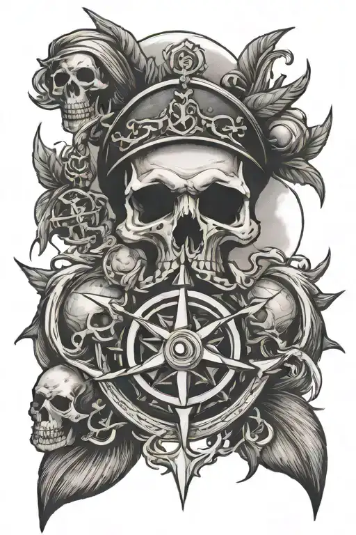 Nordic Skull Crows Anchor Compass Intertwined