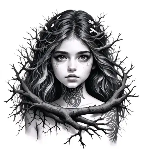 Girl With Tree Branches Wrapped Around Her
