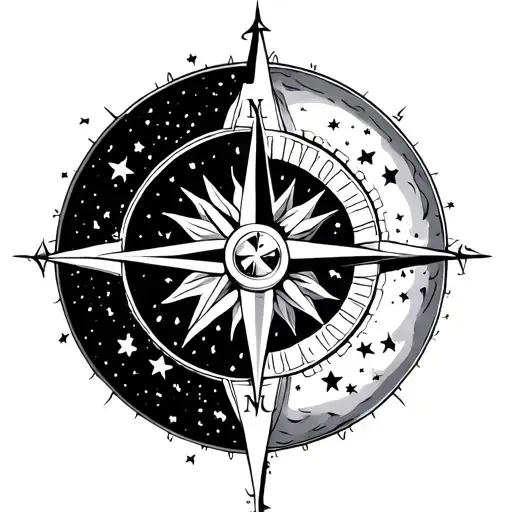 Compass Sun And Moon Sun Stars