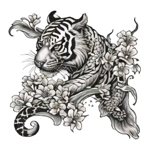 Tiger Koi Mountain Range Cherry Blossom Petals Falling