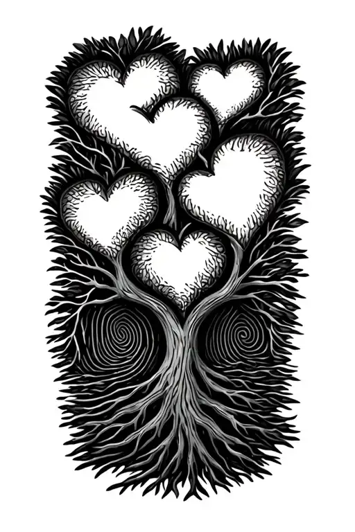 Three Hearts With Fingerprint Shaped As A Tree