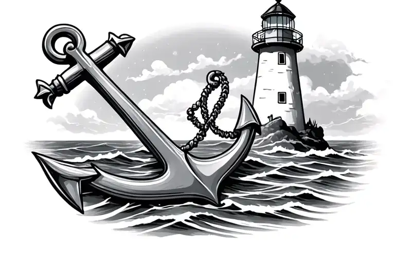 A Anchor With A Lighthouse Above It