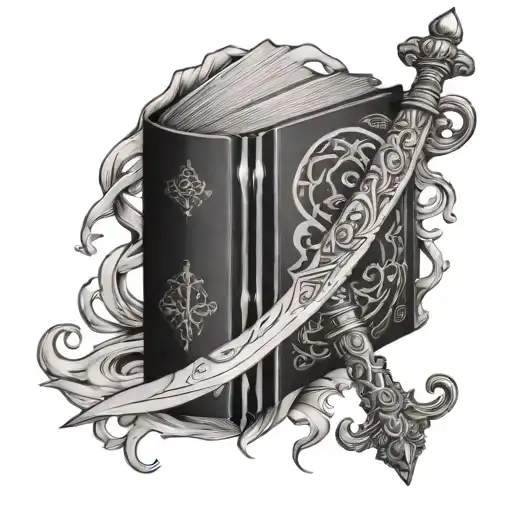 A Spell Book With Intricate Sword Illustrations On The Cover
