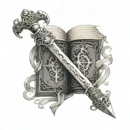 A Spell Book With Intricate Sword Illustrations On The Cover