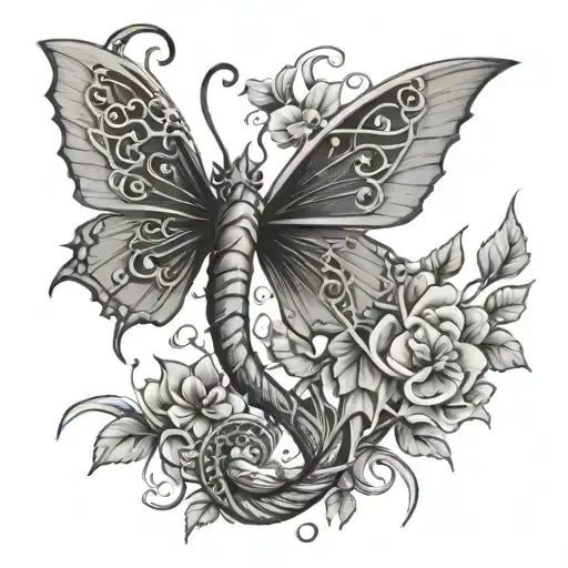 Dragon Butterfly Flowers Vines