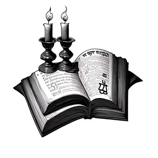 Two Candlesticks Burning Over A Jewish Book Open