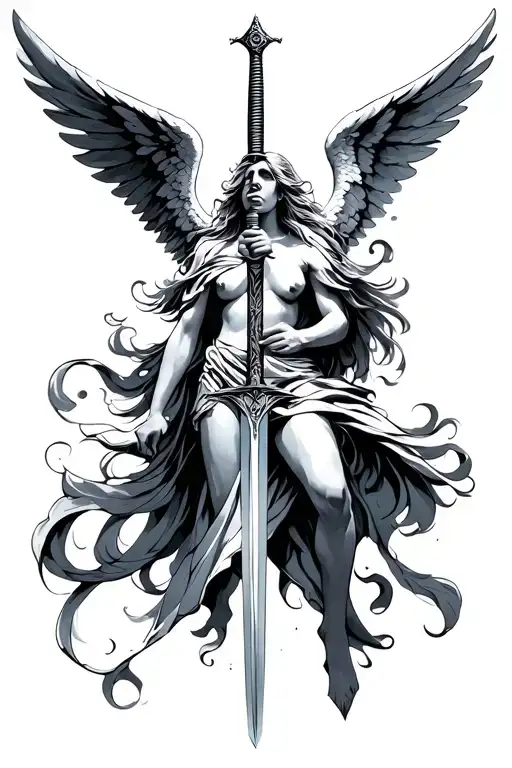 Unique Angel Desing Holding A Sword