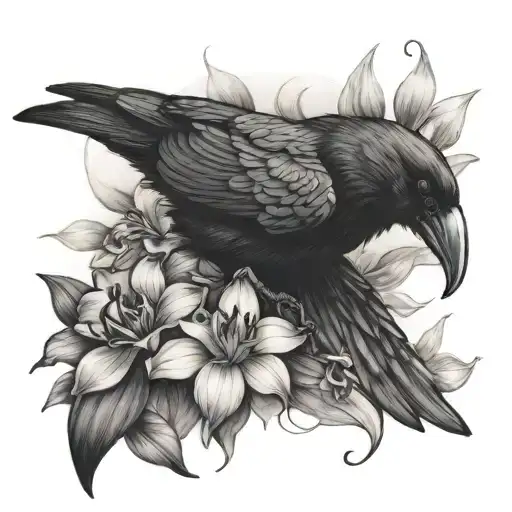 Crow And Orchid Flower