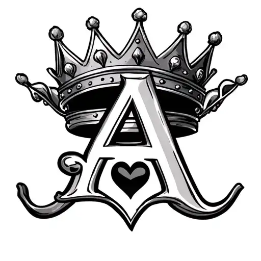 King Crown With Letter A Below It And A Heart Below The Letter A