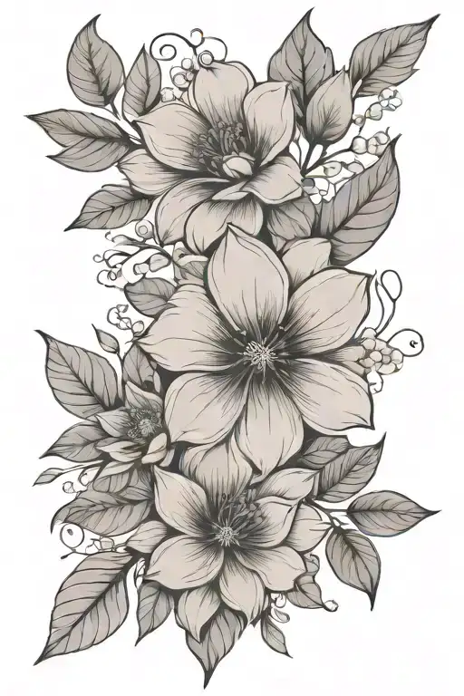 Line Of Flowers And Leaves