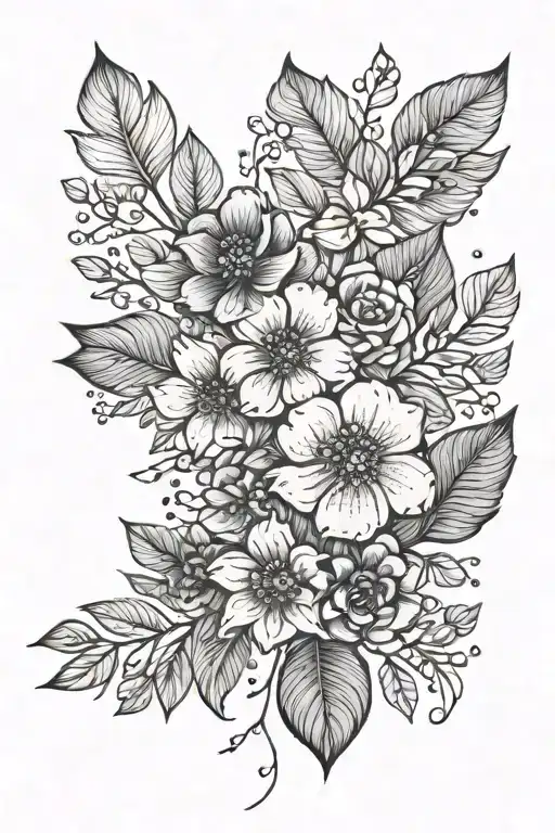 Line Of Flowers And Leaves