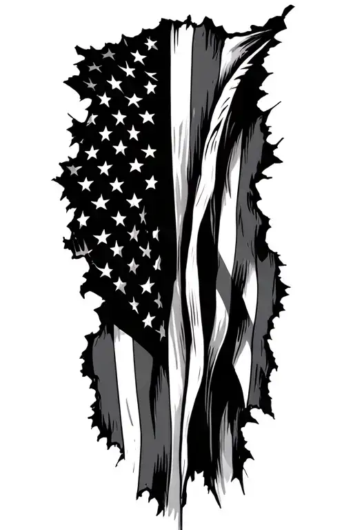 Ripped Up American Flag Waving Proudly