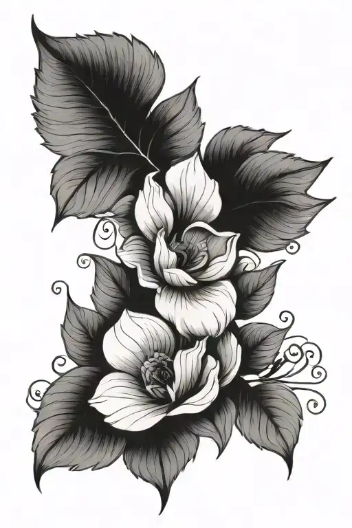 Line Of Flowers And Leaves