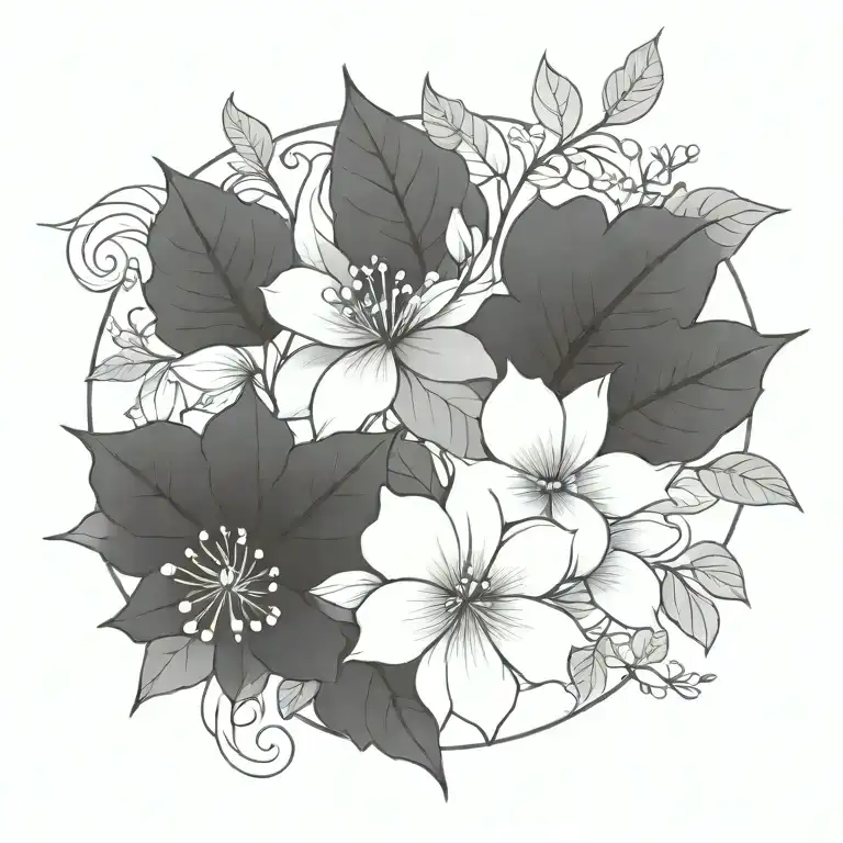 Line Of Flowers And Leaves