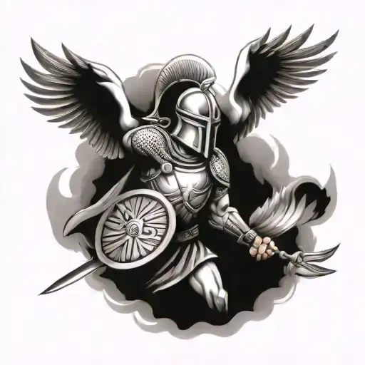 Spartan Warrior And Dove Flying