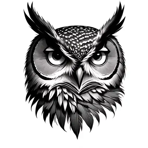 Owl Feather With Owl Eyes And Coniferous Trees