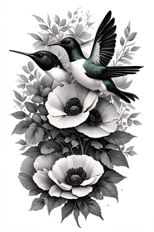 Hummingbirds And Poppies