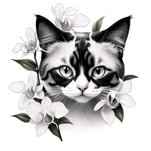 Cat With Orchids