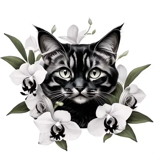 Cat With Orchids