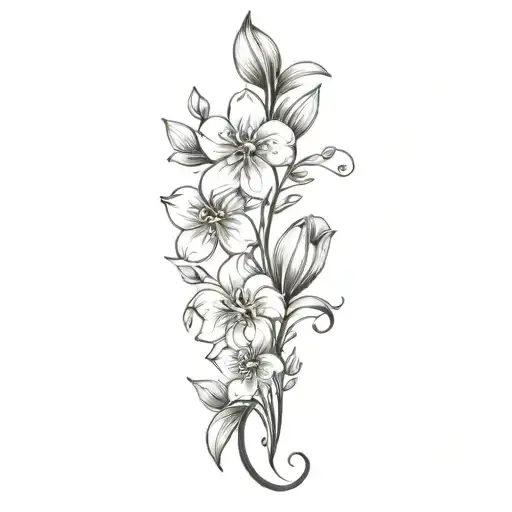 Stem With Flowers Petals And Blossom