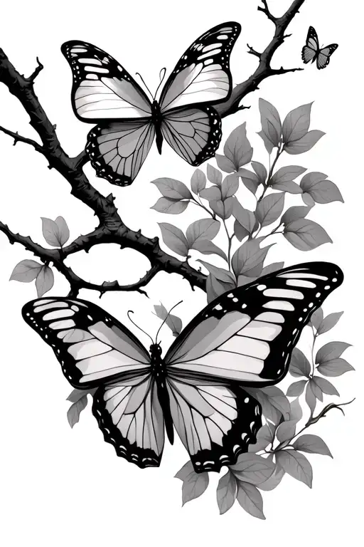 2 Butterflies One Small And One Big One On A Tree Branch On The Upper Arm