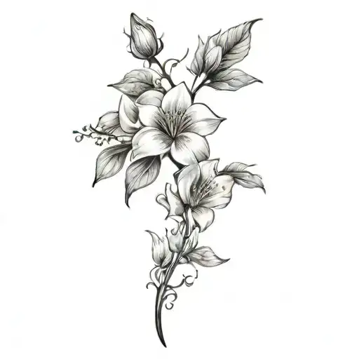 Stem With Flowers Petals And Blossom