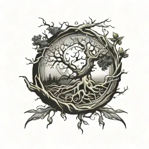 Tree Roots Clock Ying Yang