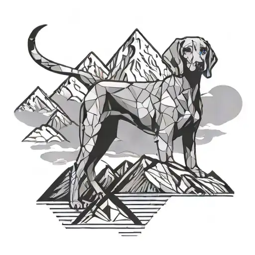 Geometric Weimaraner Dog With Mountains In Background