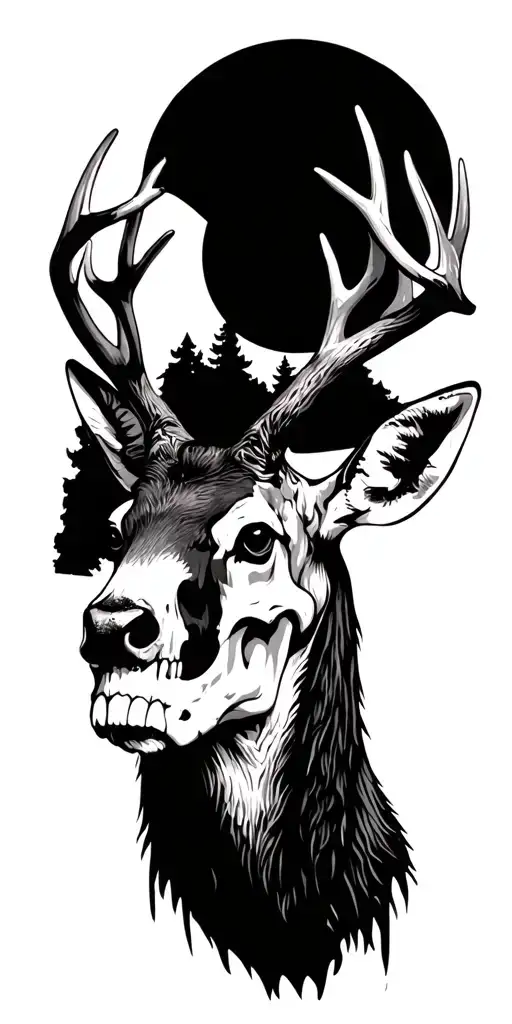 Skull Deer Head Which Forest Scene